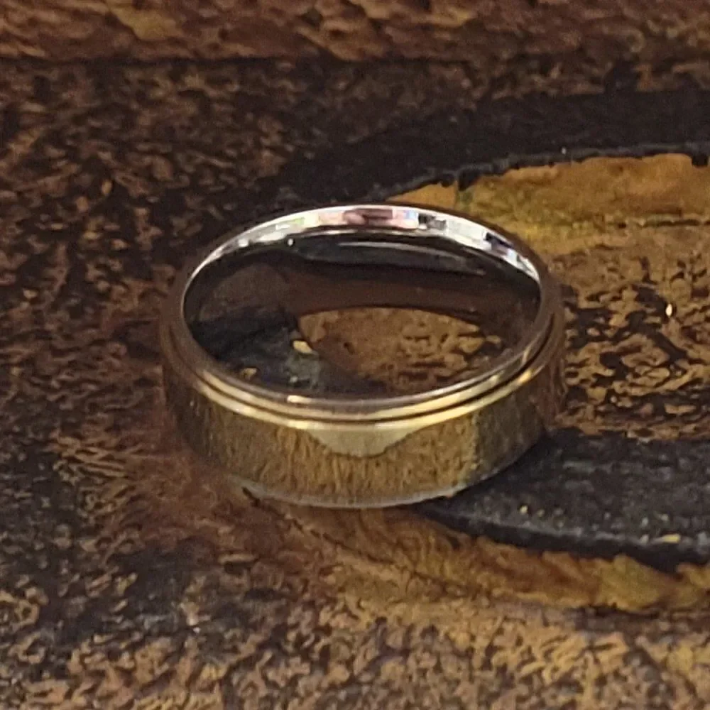 Gold and Silver Men's Fidget Spinner Wedding Ring Band - Anxiety Ring